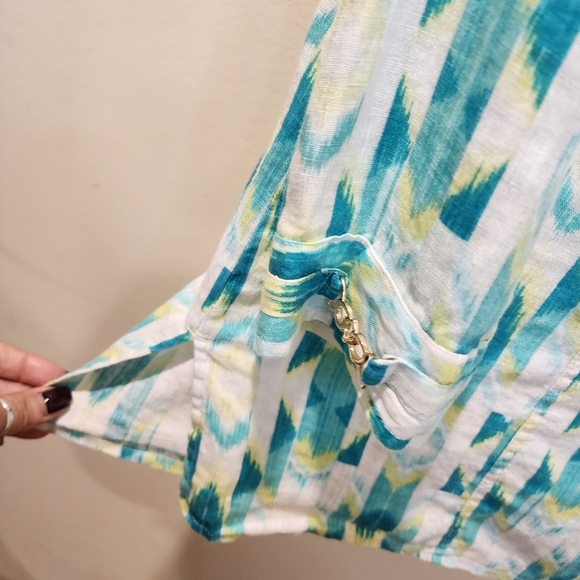 JM Collection Colorful Patterned 100% Linen  Button-Up Shirt Size 14 - Picture 5 of 11